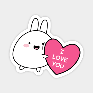 I love you sticker, Cute white rabbit sticker, Valentines day, Cute sticker, Kawaii rabbit, Pink sticker Magnet