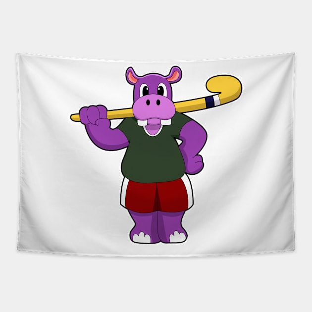 Hippo at Hockey with Hockey bat Tapestry by Markus Schnabel