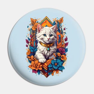 White Kitten art deco retro vintage fusion design Pin