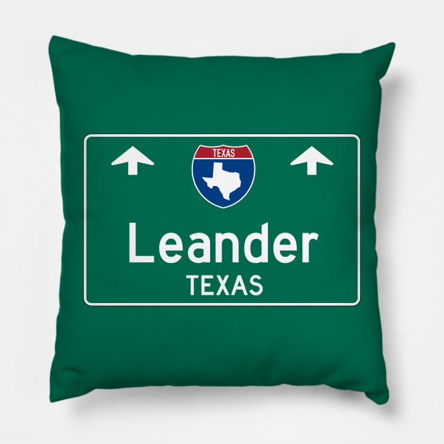 Leander Texas Highway Guide Sign Pillow by Go With Tammy