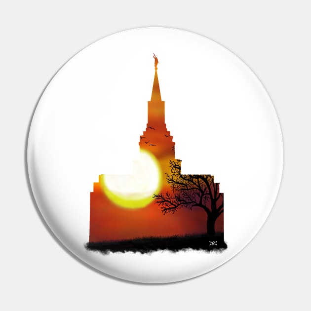 Boston Massachusetts Temple Sunset Tree Silhouette Pin by DSCarts