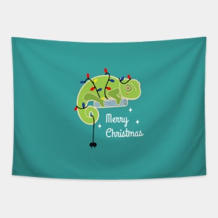 Chameleon Christmas Tree With Merry Christmas Message Tapestry