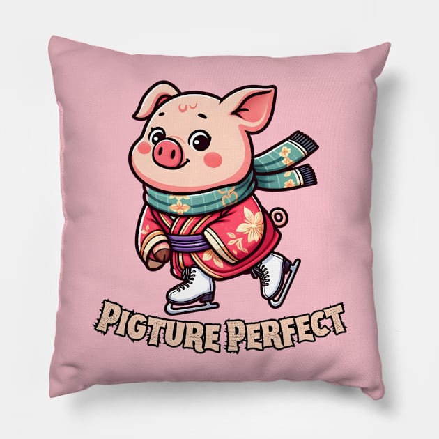 Ice skating pig Pillow by Japanese Fever