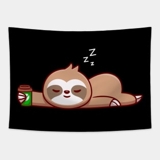 Cute Sloth With Coffee Cup Cartoon Tapestry