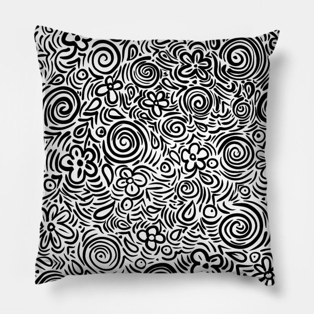 Flower art doodle art Pillow by Spinkly