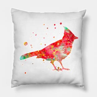 Cardinal Bird Watercolor Painting Pillow