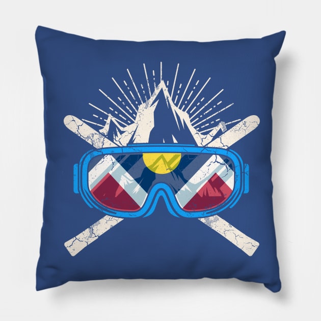 Denver Colorado Skiing Ski Winter Sports Retro Pillow by E