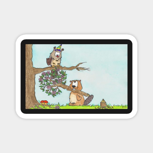 Owl and Beaver Happy Birthday Magnet by nicolejanes