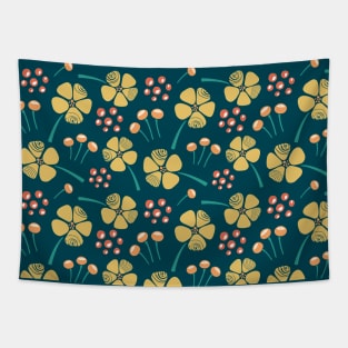 Abstract Floral Pattern in Teal,  Blue, Yellow and Orange Tapestry