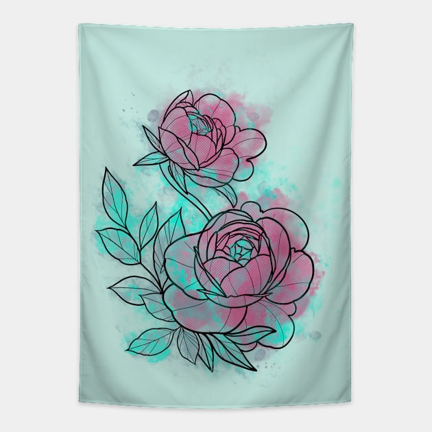 Pink peonies Tapestry by Blacklinesw9