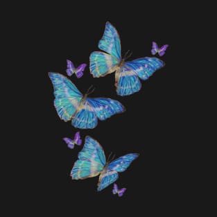 Flying Blue Butterflies Drawing T-Shirt