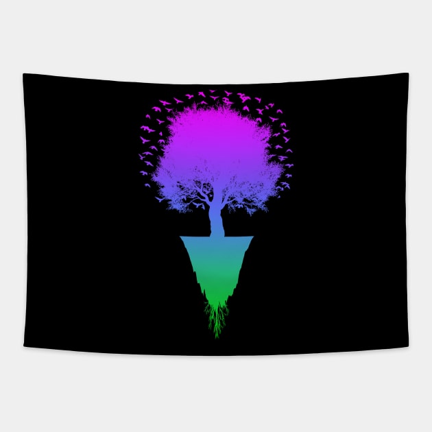 Colorful Tree Silhouette Tapestry by Drop23