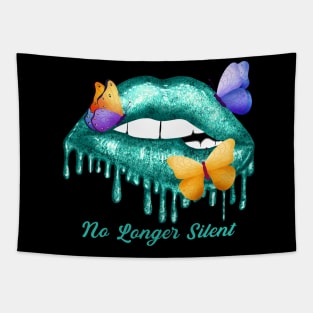 No Longer Silent Sexual Assault Awareness Teal Lips Tapestry