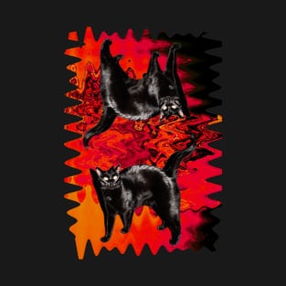 Psychedelic Black Cat Funny Red Melty colorful background surreal collage T-Shirt