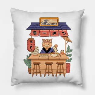 Neko Ramen House Front Print Pillow