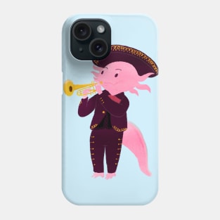 Axolotl with mariachi costume playing the trumpet, Digital Art illustration Phone Case