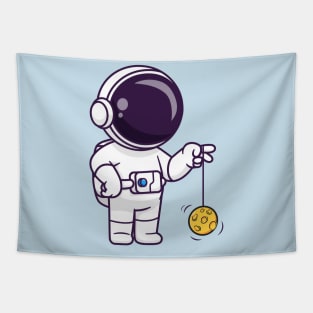 Cute Astronaut Playing Moon Yoyo Cartoon Tapestry