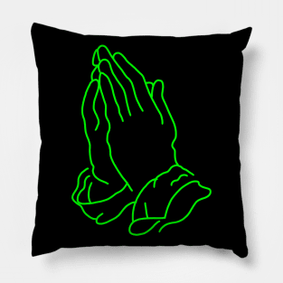 minimalistic line art praying hands in neon green (tattoo) Pillow