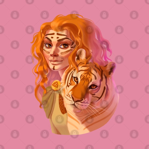 Celtic woman with tiger by Yana Graffox