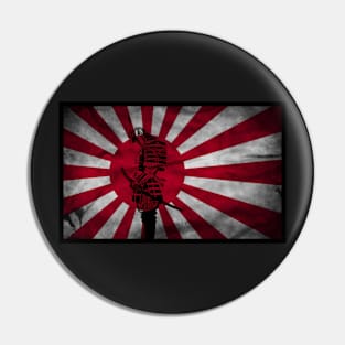 Samurai Shogun in front of Japanese flag Pin