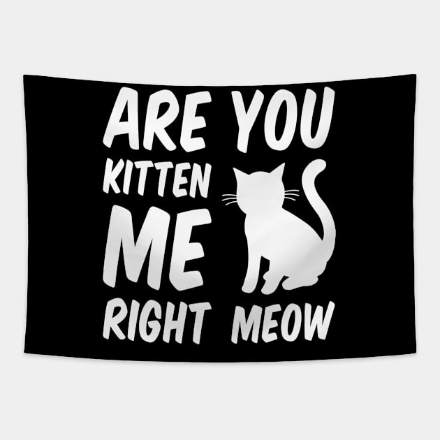 Are You Kitten Me Right Meow - White Cat Tapestry by Everydayoutfit