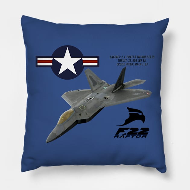 f22 fighter design Pillow by AERONAUTICA COL