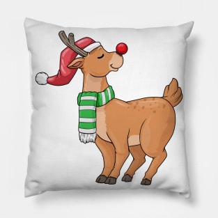 Reindeer with Santa hat & Scarf at Christmas Pillow