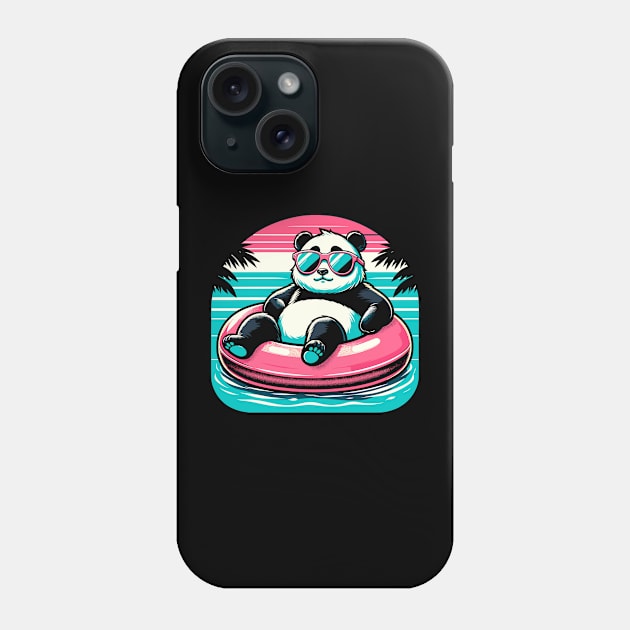 Pool Party Panda in Sunglasses on a Pink Float Funny Pool Panda Phone Case by KsuAnn