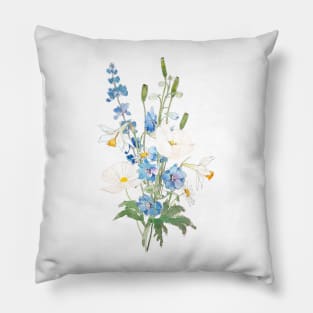 white and blue bouquet ink and watercolor Pillow