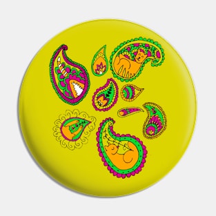 Neon Paisley Cat Pin