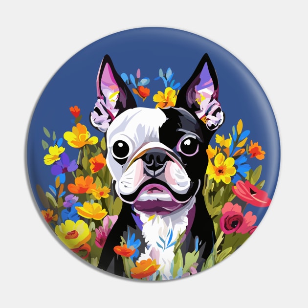 Boston Terrier in Flowers Pin by DestructoKitty