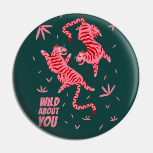 Wild About You illustration, Pink Red Tigers valentine art Pin