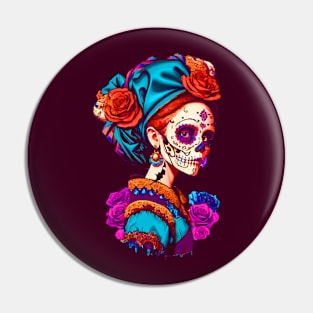 Sugar Skull Halloween. Girl with a Pearl Earring Pin