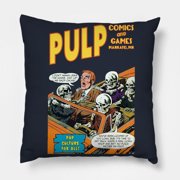 Pulp Driving Skeletons Pillow by PULP Comics and Games