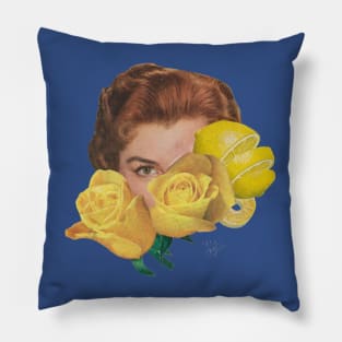 Woman between flowers and lemons Pillow