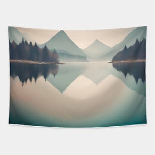 Minimalist Nature Outdoors Lake Grey Mountain Tapestry