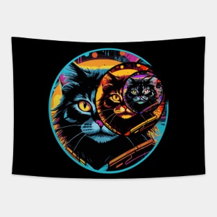 ABSTRACT CAT DESIGN MULTIPLE CRESCENT MOONS AND FULL MOON. Tapestry