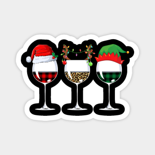 Buffalo Plaid Leopard Wine Glasses Santa Elf Reindeer Christmas Magnet