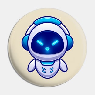 Cute Robot Wearing Headphone Cartoon Pin