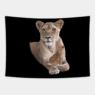 Lioness - Mama with Lion - Baby - Cat in Africa Tapestry