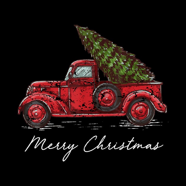 Merry Christmas Retro Vintage Red Truck by Soema