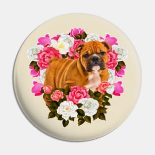 English Bulldog Puppy with flowers Pin