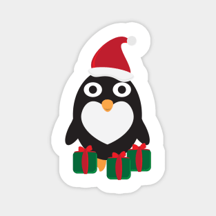 Cute Cartoon Penguin with Santa Hat and Green Red Gifts Magnet