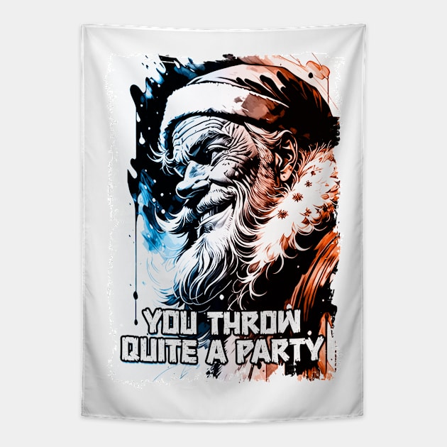 Yippee Ki Yay Funny Christmas Party Quote Pop Culture Santa Claus Illustration Tapestry by Naumovski