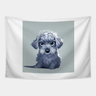 Adorable Cockapoo Puppy Dog. Black and white and illustrative style Tapestry