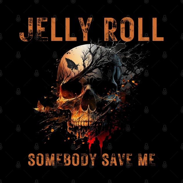 Jelly Roll "Somebody Save Me" Orange Rough Letters Skull by Jack of All Dreams