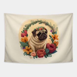 Cute Flower Crown Pug Tapestry