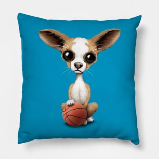 Chihuahua Puppy Dog Playing With Basketball Pillow