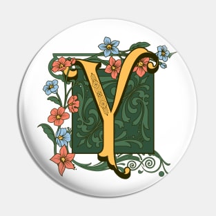 Art Nouveau Letter Y, Ornamental Letter Y, Art Deco Pin