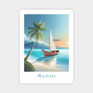 Retro Vintage Travel Serene Maldives Sailing Magnet